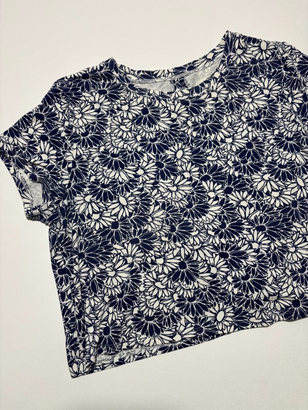 Daisy Crazy Blue & White Open Back Crop Top T-Shirt